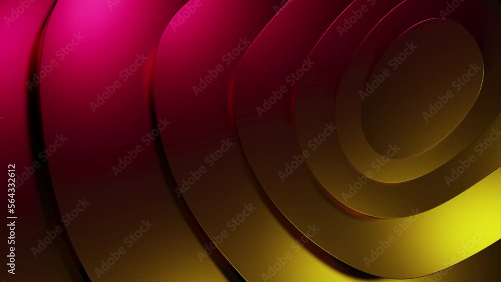 Poster yellow background made in computer graphics. design. small circles connected to each other rotating 