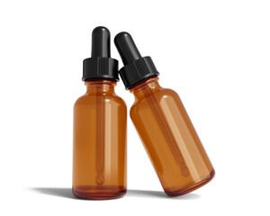 Blank amber glass cosmetic dropper bottle isolated on transparent background, prepared for mockup, 3D render.