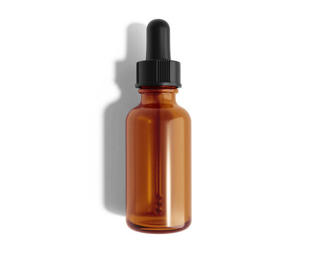 Blank amber glass cosmetic dropper bottle isolated on transparent background, prepared for mockup, 3D render.
