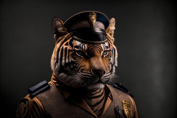 Fototapeta na wymiar Portrait tiger policeman in police uniform on isolated background, generative ai