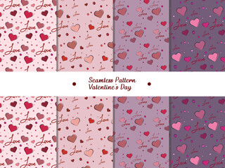 Pattern of Happy Valentine's Day 14 February. Set of pattern with romantic mood. Cover for gifts. Seamless pattern of red hearts. Pattern set. Vector illustration