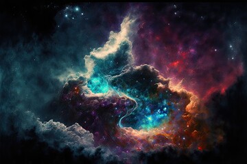 Colorful space nebula clouds, generative ai