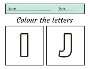 letter I - J coloring practice worksheet with all numbers for kids learning to count  Worksheet. illustration vector