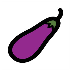 Cartoon eggplant emoji icon, aubergine symbol. Isolated vector vegetable clip art illustration.
