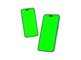 Two smartphones 14 pro max mockup for App and Website UI branding. 2 Phones in front and back side. 3D render