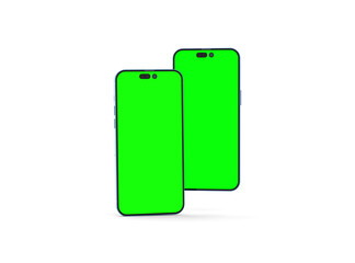 Two smartphones 14 pro max mockup for App and Website UI branding. 2 Phones in front and back side. 3D render
