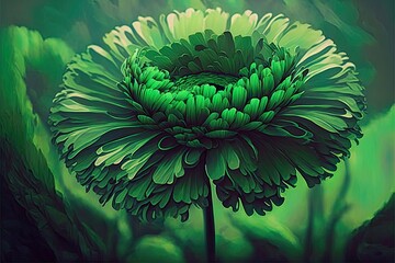 abstract background with green flower illustration as panorama, digital art style, illustration painting, generative AI