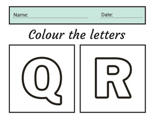 letter Q - R coloring practice worksheet with all numbers for kids learning to count  Worksheet. illustration vector