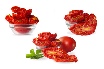 Italian appetizer - sun dried tomato in bowl on the white background.Isolated - obrazy, fototapety, plakaty