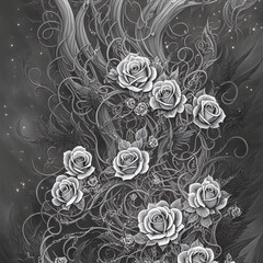 Fantasy theme vintage grey background with roses tattoo style illustration generative ai 