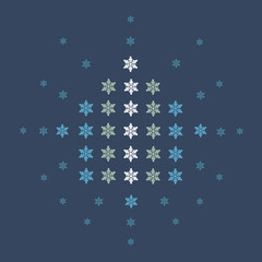 Winter rhythmic pattern with snowflakes. Optical illusion of volume. Decorative winter background. Luxury Christmas vector illustration. Surface texture, pattern for fabric, wrapping paper, wallpaper.