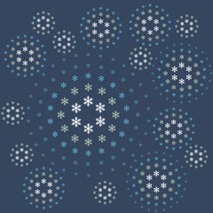 Winter rhythmic pattern with snowflakes. Optical illusion of volume. Decorative winter background. Luxury Christmas vector illustration. Surface texture, pattern for fabric, wrapping paper, wallpaper.