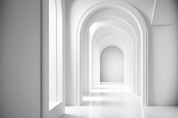 Minimal white architecture. Abstract futuristic corridor generative AI 