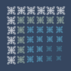 Winter rhythmic pattern with snowflakes. Optical illusion of volume. Decorative winter background. Luxury Christmas vector illustration. Surface texture, pattern for fabric, wrapping paper, wallpaper.