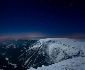 landscape of Giants mountains at night in Czechia