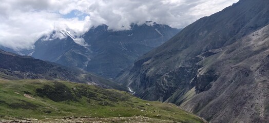 Naklejka na ściany i meble Himachal, India - July 11th, 2022 : Beautiful Landscape of Himalayan Range, Mountains in India