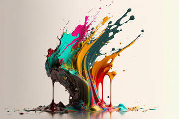 Colorful paint splash on white background, Multiple colors, AI generated.