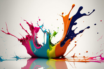 Colorful paint splash on white background, Multiple colors, AI generated.