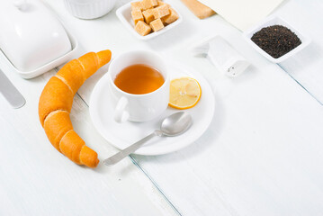 breakfast on white wood table