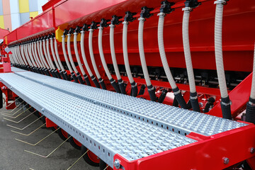 Close-up of a large industrial planter for crops.