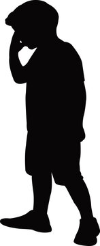 recommend clip art: a sad child holding his head, silhouette vector