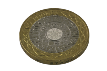 Plan view isolated two pound coin, png
