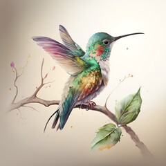 a painting of a hummingbird, colorful, generative AI