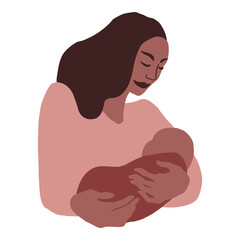African american mother breastfeeding infant child handdrawn illustration