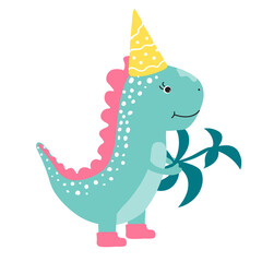 Naklejka premium Cute dinosaur, baby shower greeting card. For Print kids bedding, fabric, wallpaper, wrapping paper, textile, t-shirt print