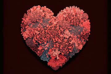Obraz na płótnie Canvas Living Coral color of the Year 2019. Heart shape made of flowers. Valentine's day. Color palette. Love fashion. Generative AI