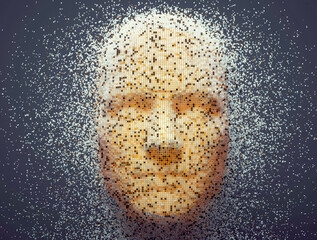 3D dissolving human head made with cube particles.