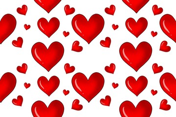 Seamless pattern with red hearts on white background. Vector illustration.