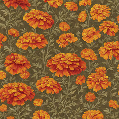 pattern with marigold yellow flowers generative ai art 