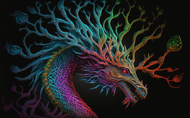 Colorful fantasy dragon. Generative AI