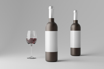 wine bottle with glass mockup