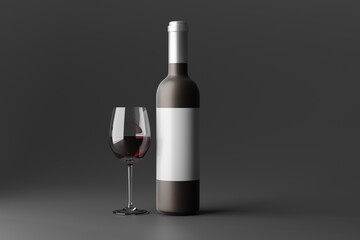 wine bottle with glass mockup