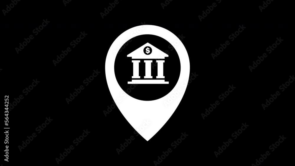 Poster bank map pin animation concept.4k motion animation.destination pin and icon.location icon