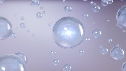 Cosmetic 3d bubble design on background Abstract science background with bubbles on water. Liquid bubble elements, a liquid bubble, and a cosmetic essence