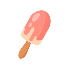 Pink ice cream on stick as symbol of summer vector illustration. Cartoon drawing of summer element or sweet snack isolated on white background. Summer, vacation, food concept