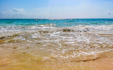 Tropical caribbean beach clear turquoise water Playa del Carmen Mexico.