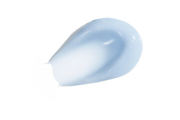Blue beauty cream smear smudge on white background. Cosmetic skincare product texture. Face cream, body lotion swipe swatch