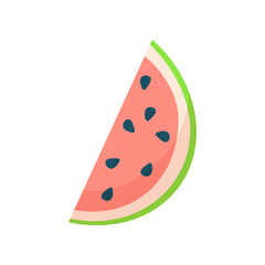 Slice of watermelon as symbol of summer vector illustration. Cartoon drawing of summer element or piece of fruit isolated on white background. Summer, vacation, food concept