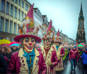 Karnaval in Deutschland hat eine lange Tradition. Fasching is bunt, lustig, auch etwas skurril. Aber so toll... tolle Zeit. Helau! Generativ AI
