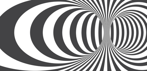 Obraz premium Geometric Black and White Abstract Hypnotic Worm-Hole Tunnel. Optical Illusion background. Seamless background, black and white pattern, spherical volume, geometric checker. Vector illustration