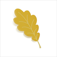 3d Yellow Oak Leaf Plasticine Cartoon Style Autumn Concept Isolated on a White Background. Vector illustration