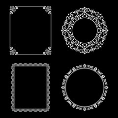 Set of decorative frames Elegant vector element for design in Eastern style, place for text. Floral black and white borders. Lace illustration for invitations and greeting cards.