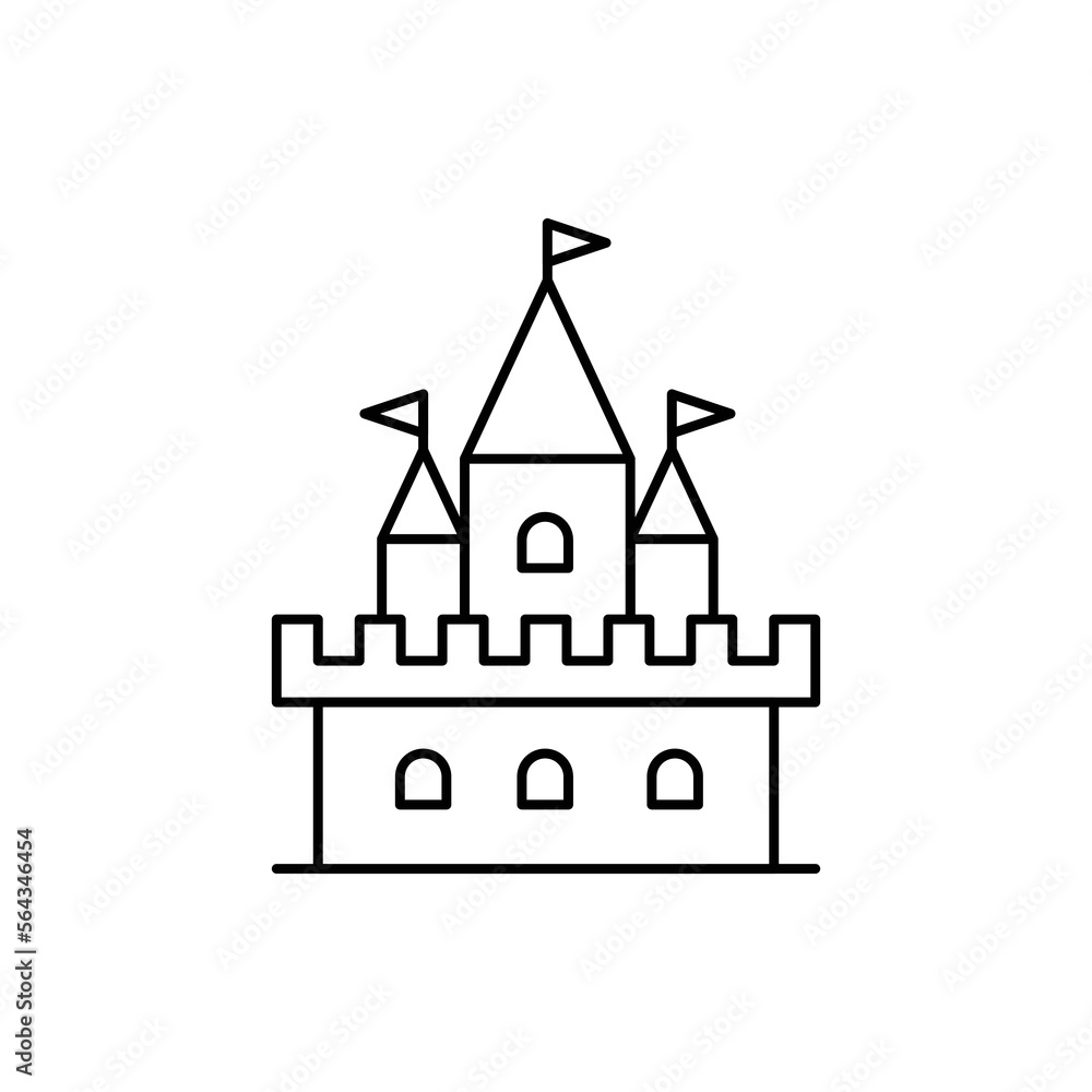 Wall mural Fairy Tale Castle Tower Building Sign Black Thin Line Icon Symbol. Vector illustration of Medieval or Fantasy Architecture