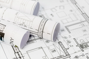 Architect design working drawing sketch plans blueprints and making architectural construction model in architect studio, flat lay, helmet, yellow helmet, flat lay, long banner, architect,