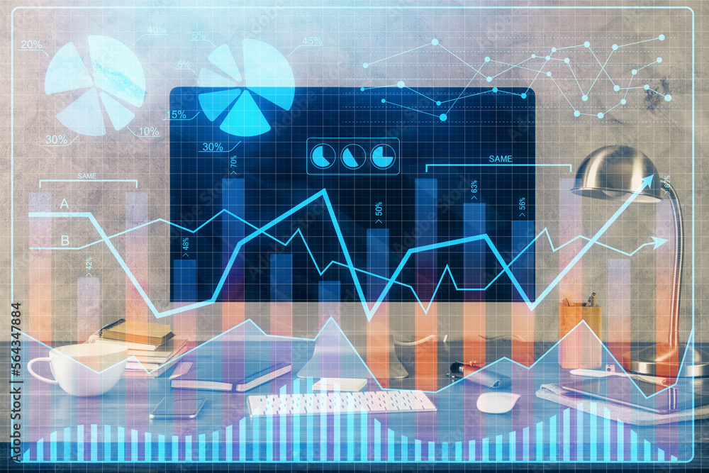Aufkleber multi exposure of forex graph and work space with computer. concept of international online trading.