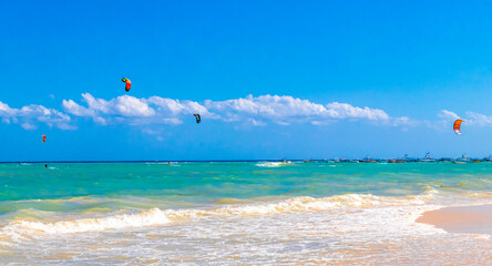 Fototapeta na wymiar Water sport like kitesurfing kiteboarding wakeboarding Playa del Carmen Mexico.